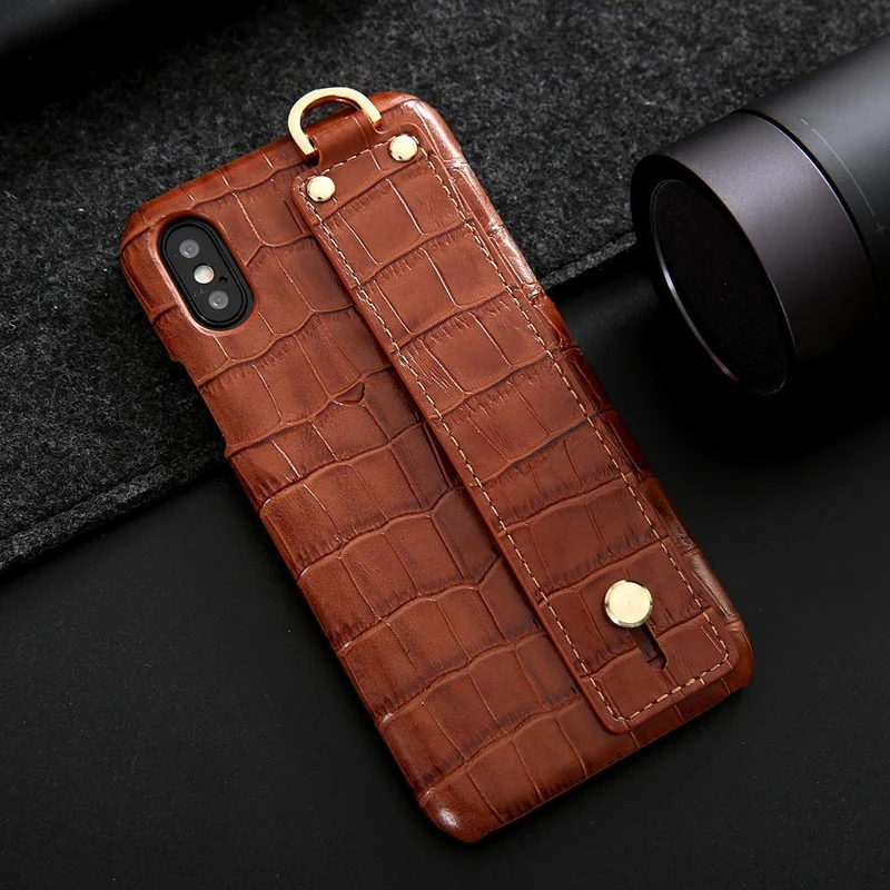 iPhone XS Lederhülle, luxuriöses Krokodilmuster, Handschlaufe, echtes Leder, Rückseite, Handyhülle für iPhone XS Max XS XR 7 8