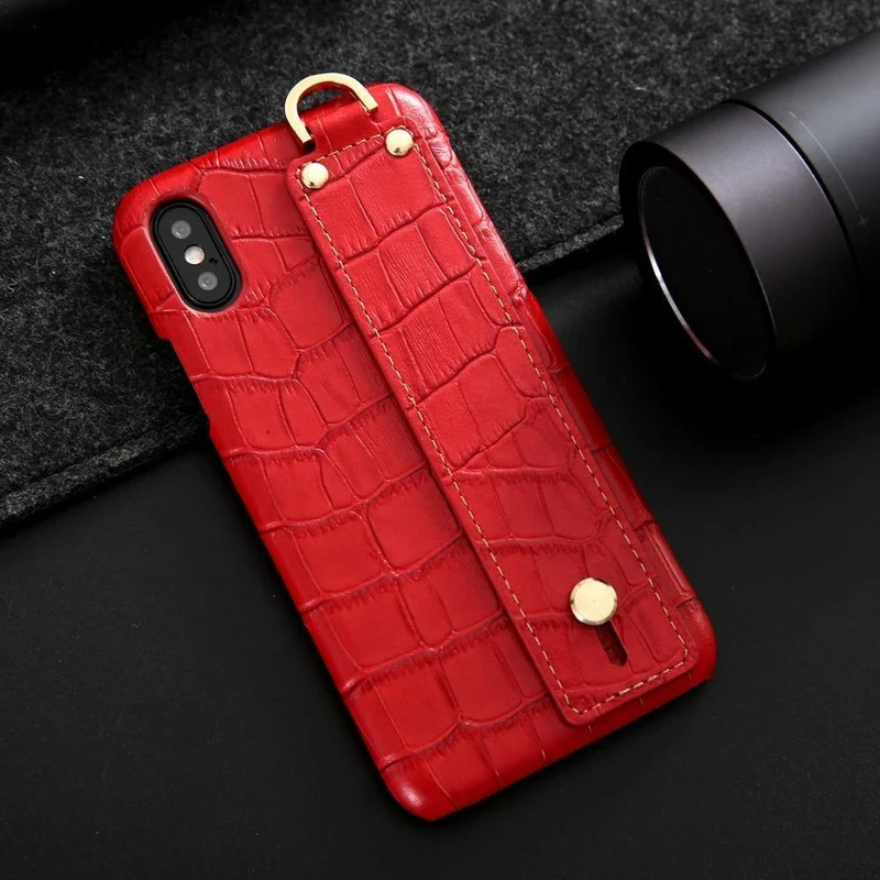 iPhone XS Lederhülle, luxuriöses Krokodilmuster, Handschlaufe, echtes Leder, Rückseite, Handyhülle für iPhone XS Max XS XR 7 8