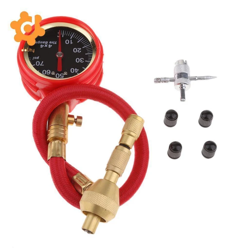 Roter mechanischer Zeiger-Reifendruckprüfer-Reifenentleerungssatz mit 4-Ventilkappe für Kraftfahrzeuge