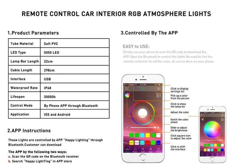 LED Streifen Auto Auto Umgebungs Licht APP Steuerung USB RGB Innen Atmosphäre Lampe 5050 48SMD Flexible Auto LED Dekorative lichter
