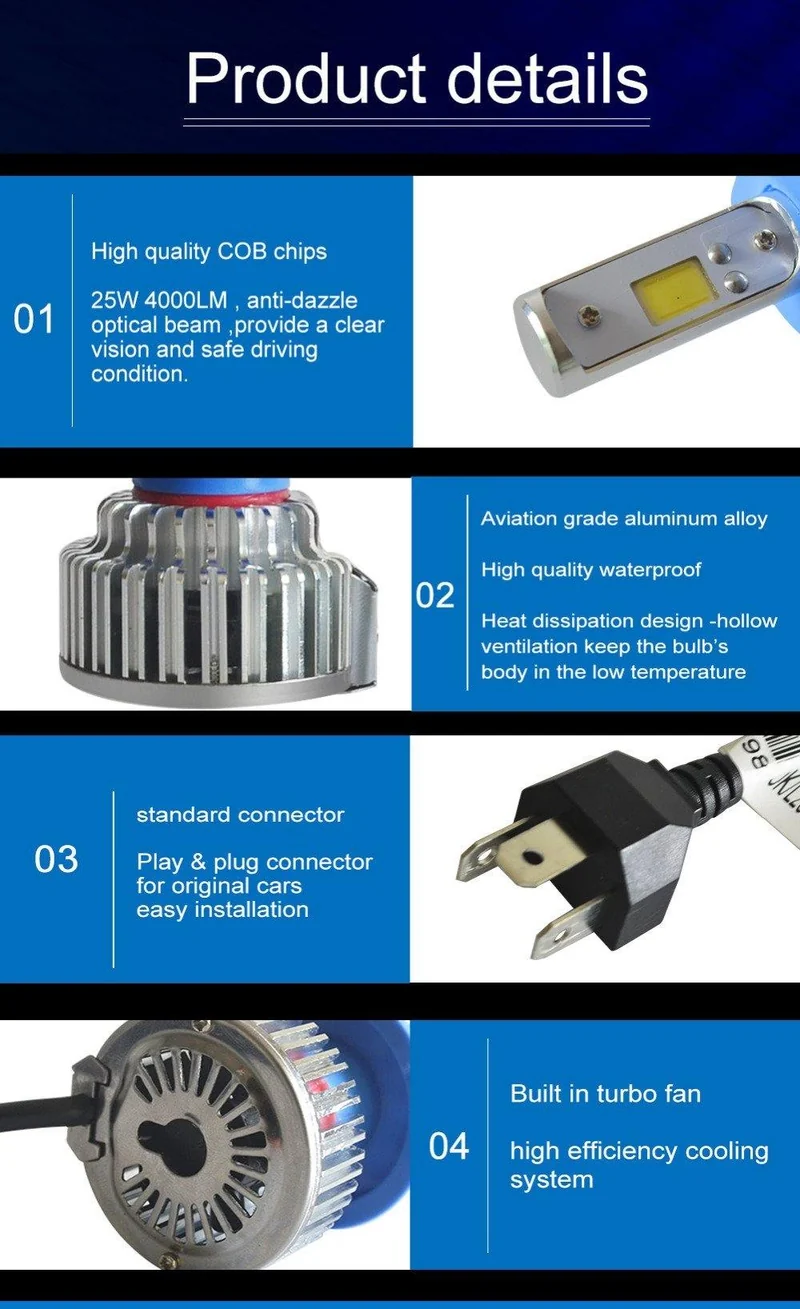 2 stücke H7 LED H4 H1 H3 H11 9005 9006 Auto scheinwerfer 50W 8000LM H4 Hallo Lo strahl Auto Vorne birne Autos Scheinwerfer Auto Licht
