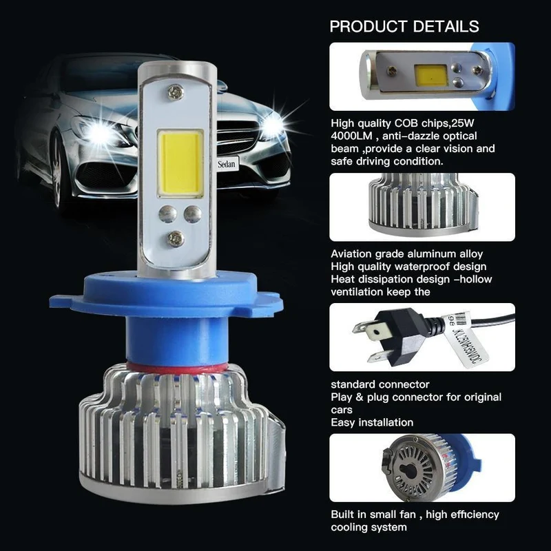 2 stücke H7 LED H4 H1 H3 H11 9005 9006 Auto scheinwerfer 50W 8000LM H4 Hallo Lo strahl Auto Vorne birne Autos Scheinwerfer Auto Licht