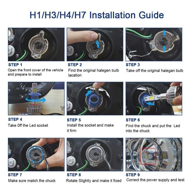 2 stücke H7 LED H4 H1 H3 H11 9005 9006 Auto scheinwerfer 50W 8000LM H4 Hallo Lo strahl Auto Vorne birne Autos Scheinwerfer Auto Licht