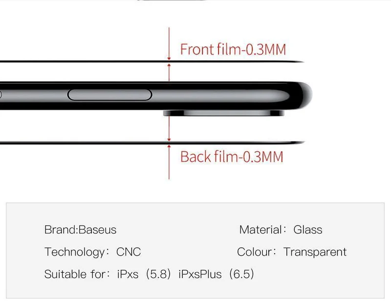 Baseus Frontglas + Rückseite gehärtetes Glas für iPhone Xs Xs Max XR 2018 Schutzglas Displayschutz für iPhone Xs Xs Max