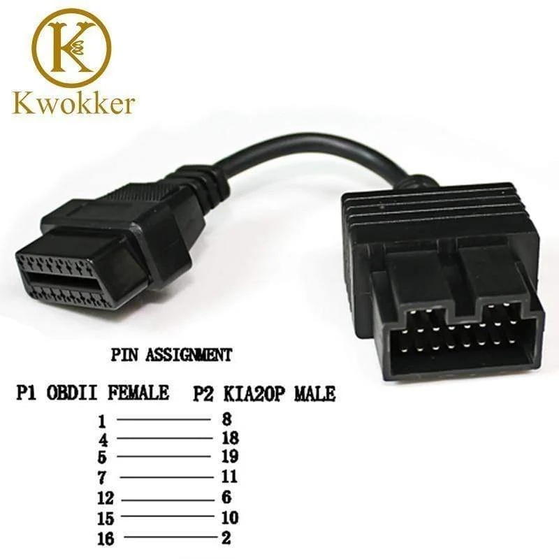 OBD 2 Kabel für KIA 20 Pin zu 16 Pin OBD2 OBD Diagnosetool Scanner Codeleser Adapter Auto Anschlusskabel KIA 20Pin