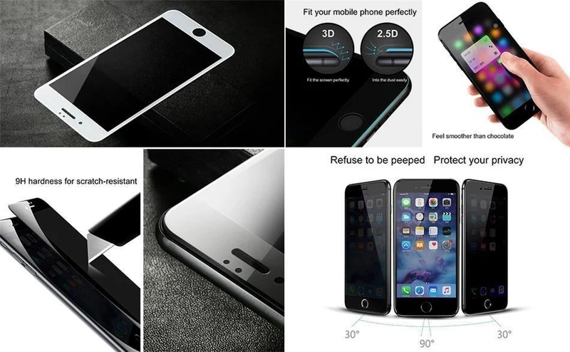 Baseus Privacy Displayschutz für iPhone 8 7 Plus Anti-Spionage-Hartglas 3D 9H Schutzglas Soft Edge Anti-Peeping-Film