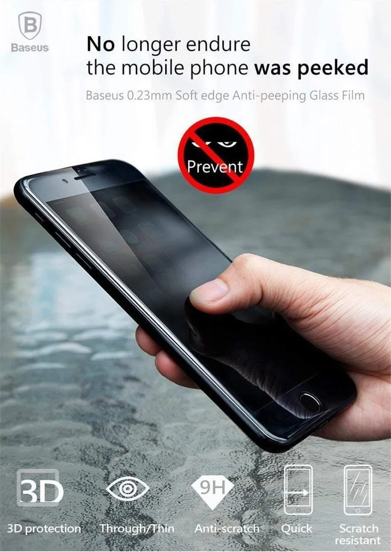 Baseus Privacy Displayschutz für iPhone 8 7 Plus Anti-Spionage-Hartglas 3D 9H Schutzglas Soft Edge Anti-Peeping-Film