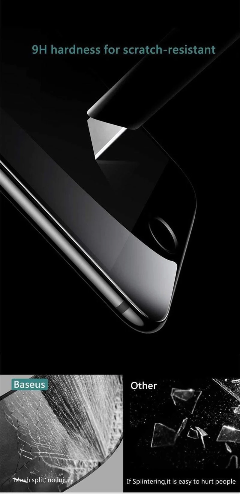 Baseus Privacy Displayschutz für iPhone 8 7 Plus Anti-Spionage-Hartglas 3D 9H Schutzglas Soft Edge Anti-Peeping-Film
