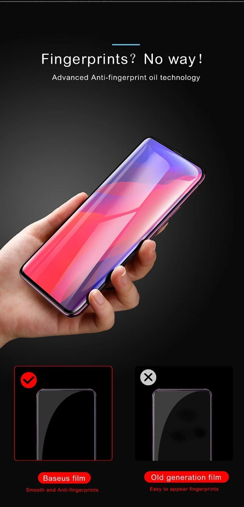 Baseus 0.3 MM Displayschutz aus gehärtetem Glas für OPPO Find X, gebogene Kante, vollständige Abdeckung, gehärteter Schutzglasfilm für Find X