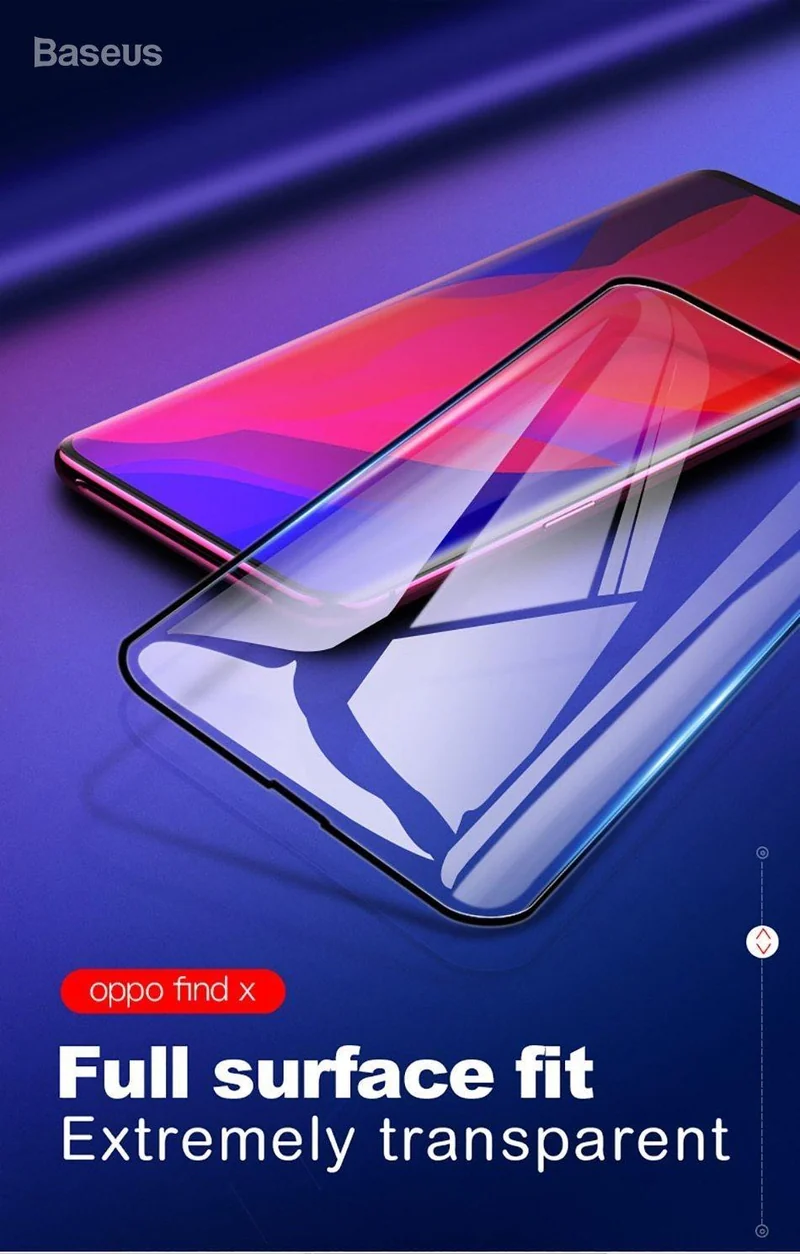 Baseus 0.3 MM Displayschutz aus gehärtetem Glas für OPPO Find X, gebogene Kante, vollständige Abdeckung, gehärteter Schutzglasfilm für Find X