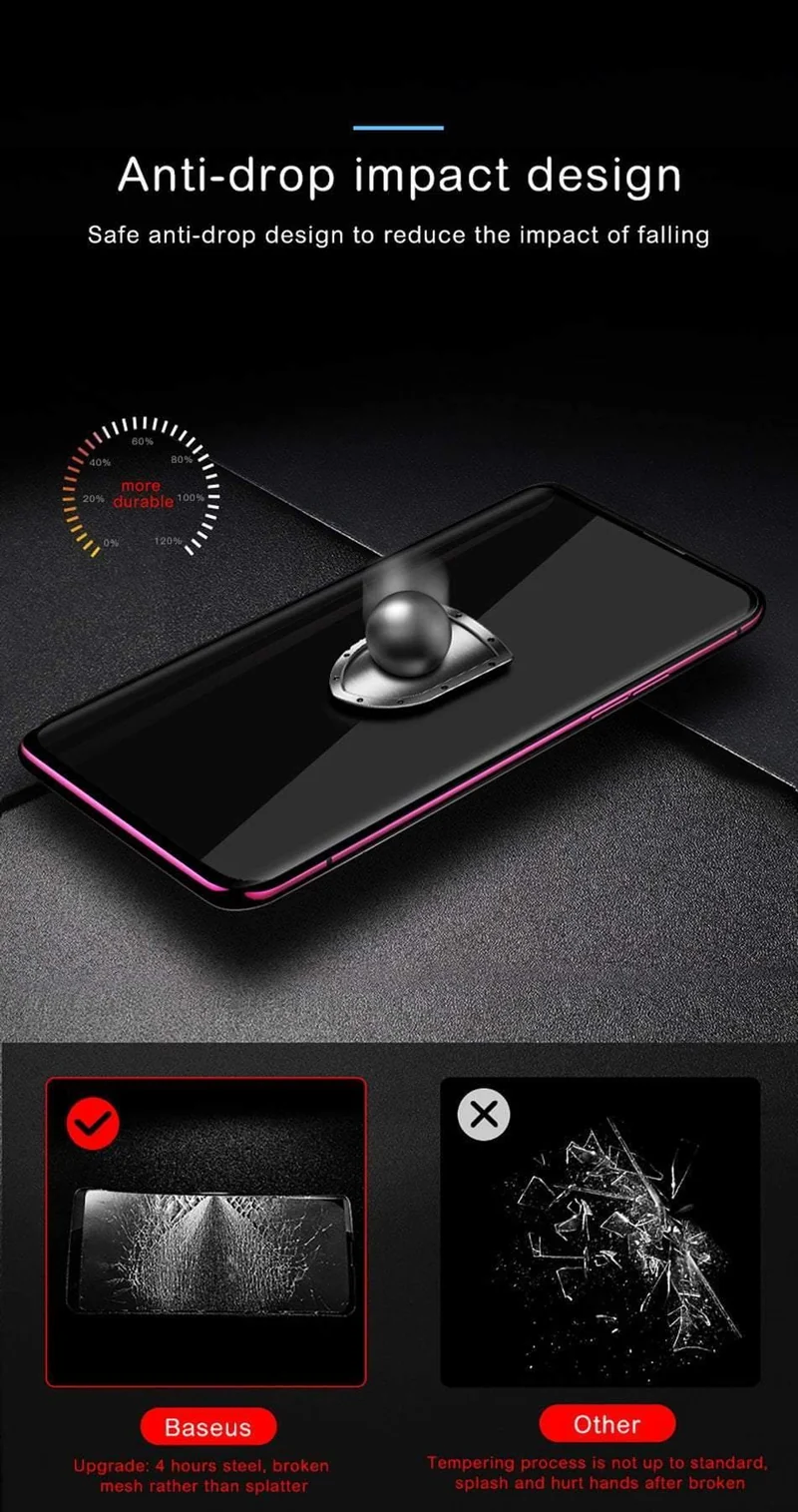 Baseus 0.3 MM Displayschutz aus gehärtetem Glas für OPPO Find X, gebogene Kante, vollständige Abdeckung, gehärteter Schutzglasfilm für Find X