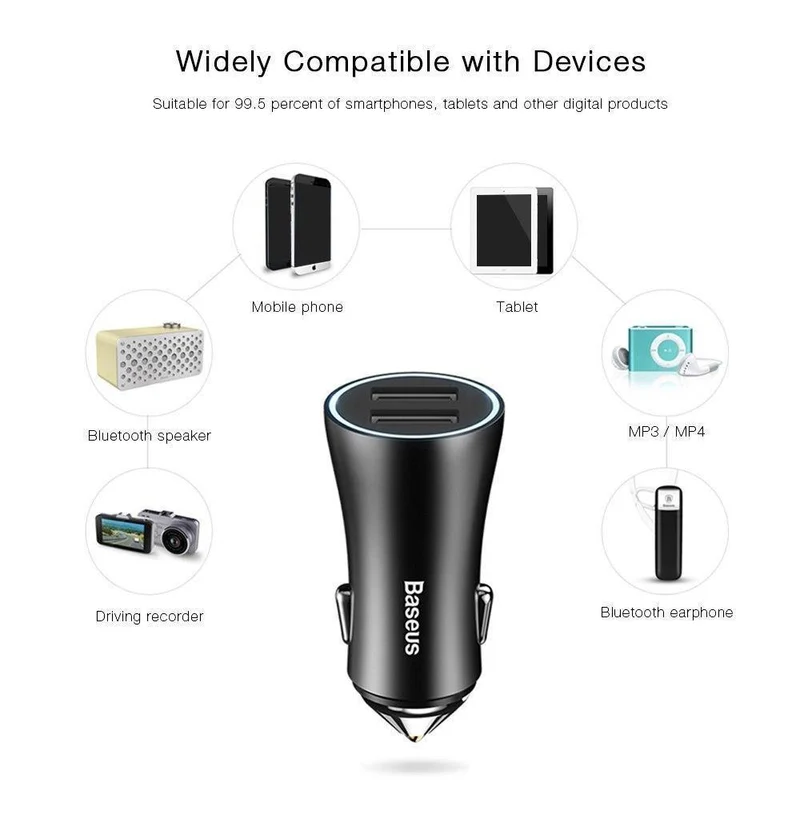 USB-Autoladegerät für iPhone Samsung Xiaomi 2.4A Dual USB-Schnellladeadapter Mini-Metall-USB-Autoladegerät für Mobiltelefone