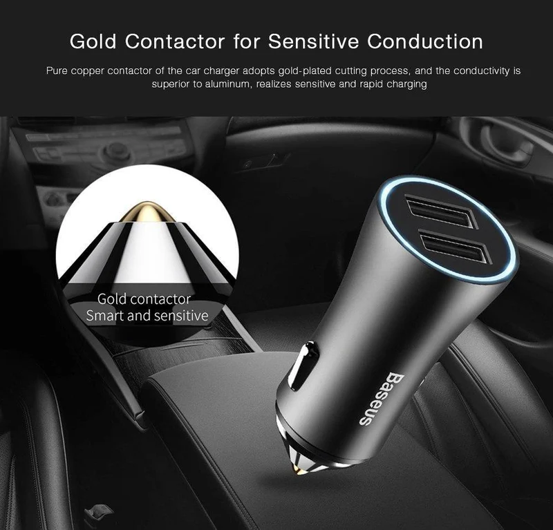 USB-Autoladegerät für iPhone Samsung Xiaomi 2.4A Dual USB-Schnellladeadapter Mini-Metall-USB-Autoladegerät für Mobiltelefone