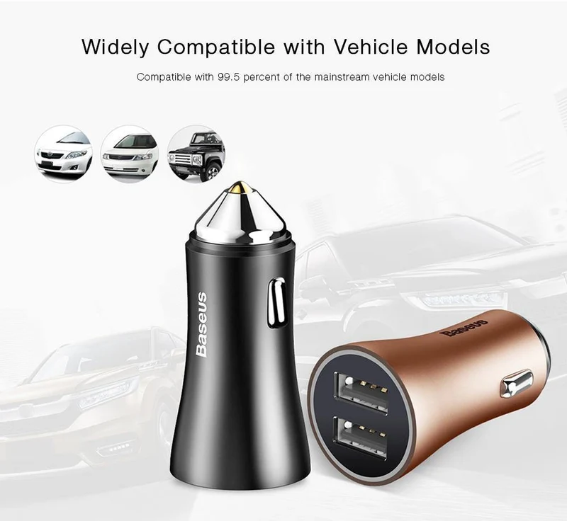 USB-Autoladegerät für iPhone Samsung Xiaomi 2.4A Dual USB-Schnellladeadapter Mini-Metall-USB-Autoladegerät für Mobiltelefone