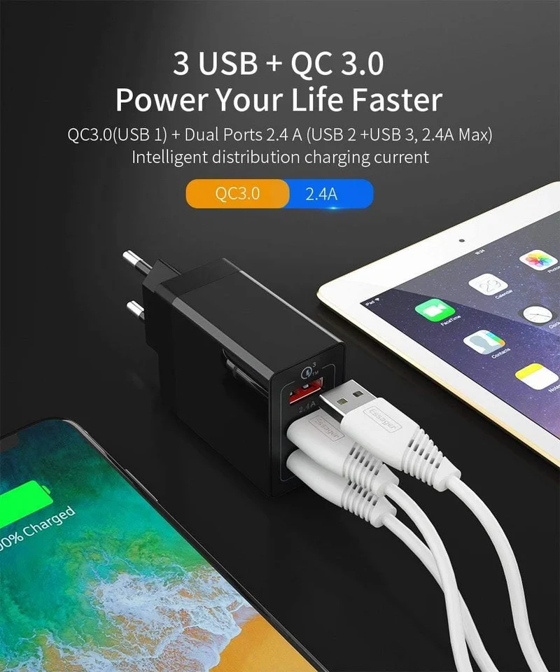 Schnellladung 3.0 3 USB Ladegerät 30W QC 3.0 Schnellladung USB Ladegerät für iPhone Samsung Xiaomi Handy Ladegerät