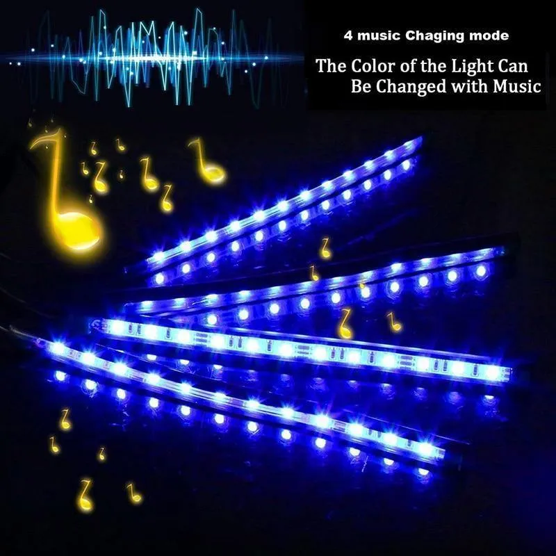 4 Stück Auto RGB LED Streifen Innenbeleuchtung Mehrfarbig Musik Atmosphäre Sound Aktive Funktion LED Streifen LED Beleuchtung mit USB Anschluss