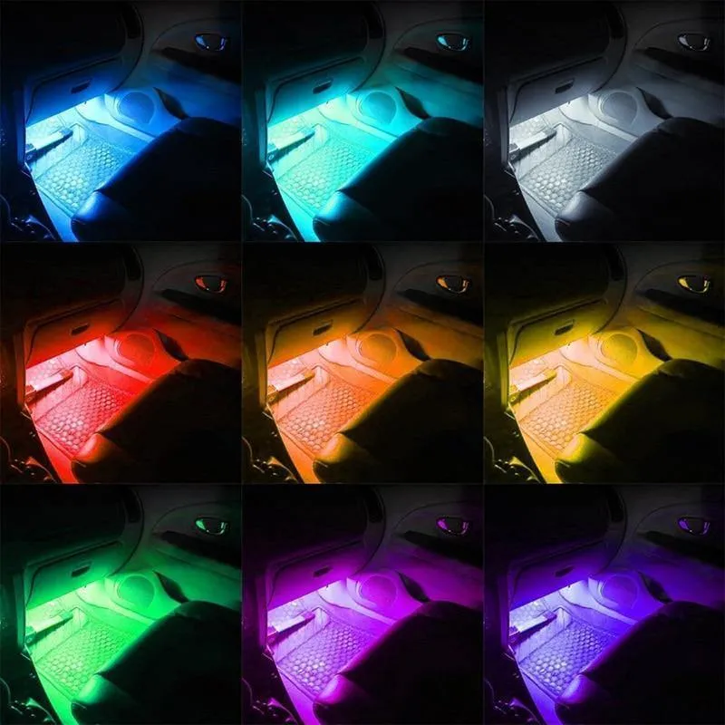 4 Stück Auto RGB LED Streifen Innenbeleuchtung Mehrfarbig Musik Atmosphäre Sound Aktive Funktion LED Streifen LED Beleuchtung mit USB Anschluss