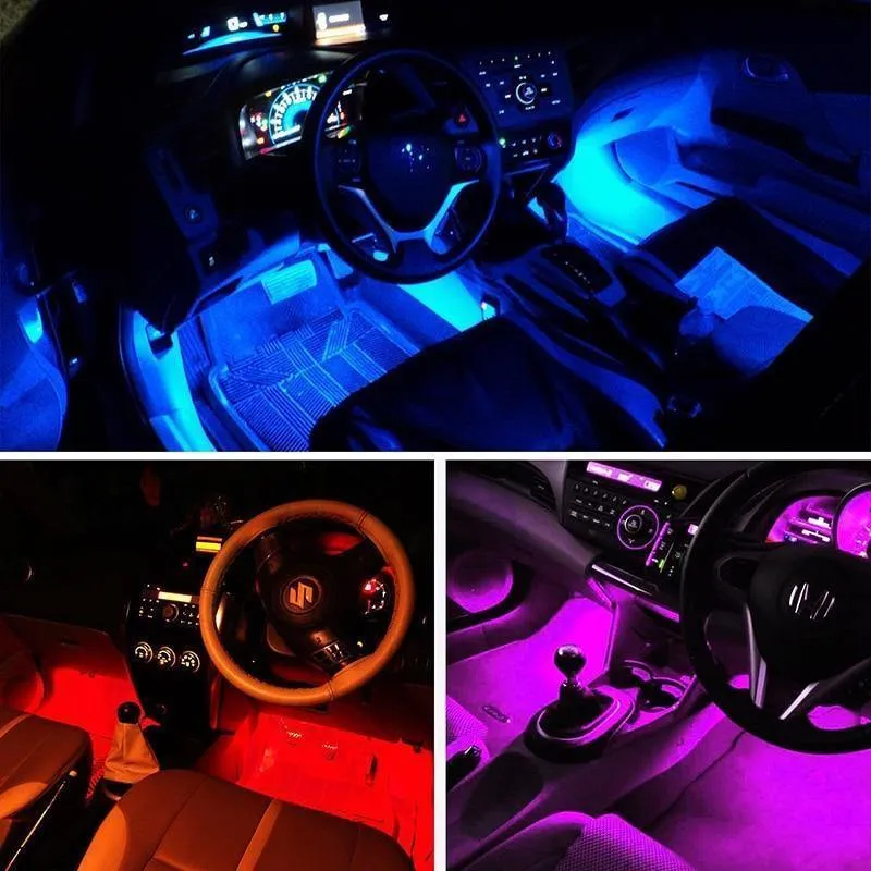 4 Stück Auto RGB LED Streifen Innenbeleuchtung Mehrfarbig Musik Atmosphäre Sound Aktive Funktion LED Streifen LED Beleuchtung mit USB Anschluss