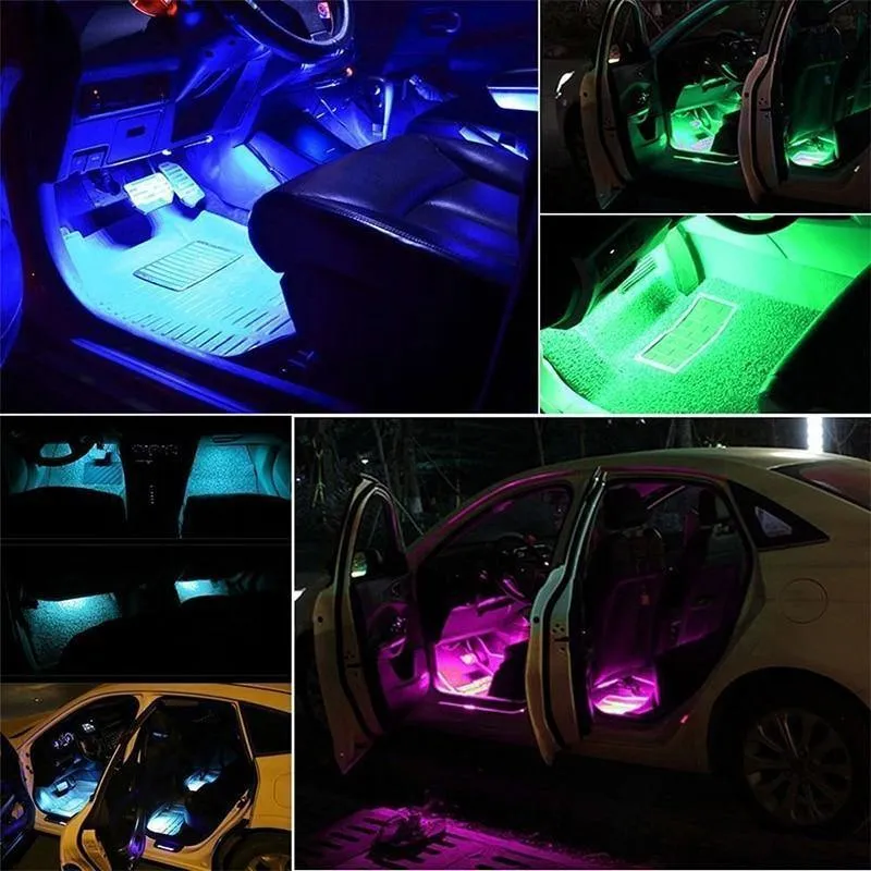 4 Stück Auto RGB LED Streifen Innenbeleuchtung Mehrfarbig Musik Atmosphäre Sound Aktive Funktion LED Streifen LED Beleuchtung mit USB Anschluss