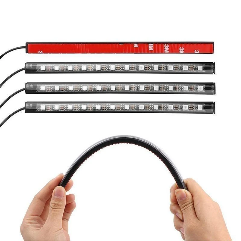4 Stück Auto RGB LED Streifen Innenbeleuchtung Mehrfarbig Musik Atmosphäre Sound Aktive Funktion LED Streifen LED Beleuchtung mit USB Anschluss