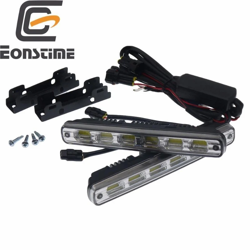 2pcs Weiß Universal DC 12V / 24V COB LED Tagfahrlicht Super Car DRL Lampe Montagehalterung Fahrzeuge 12W E4