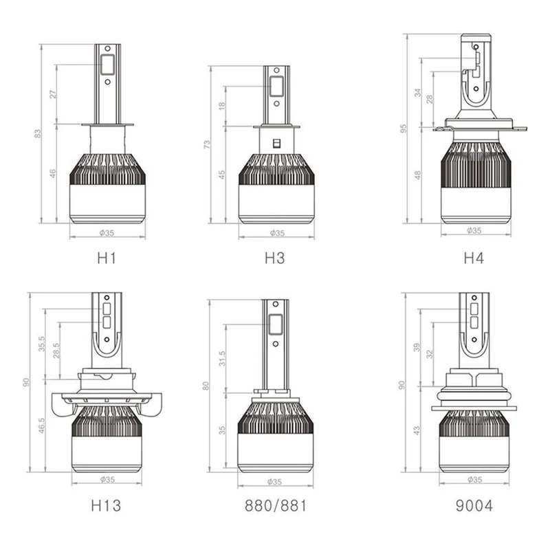 Autoscheinwerfer H4 LED-Lampen 9003 HB2 H13 9008 9004 9007 H1 H3 H7 H8 H9 H11 9005 HB3 9006 HB4 880 H27 Autoscheinwerferlampe