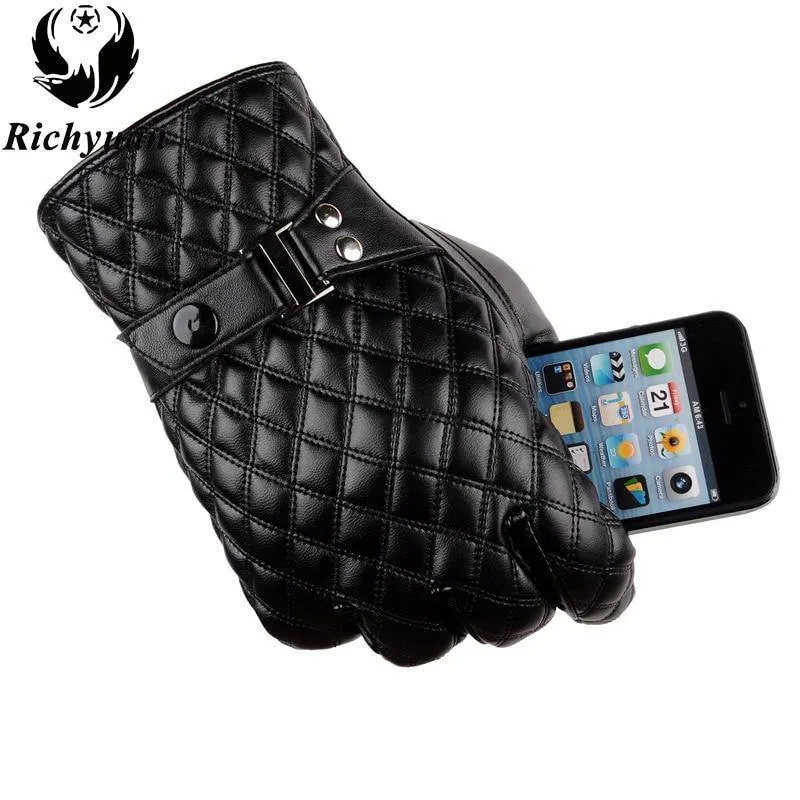 Winter Herren Lederhandschuhe Neue Marke Touchscreen Handschuhe Mode Warme Schwarze Handschuhe
