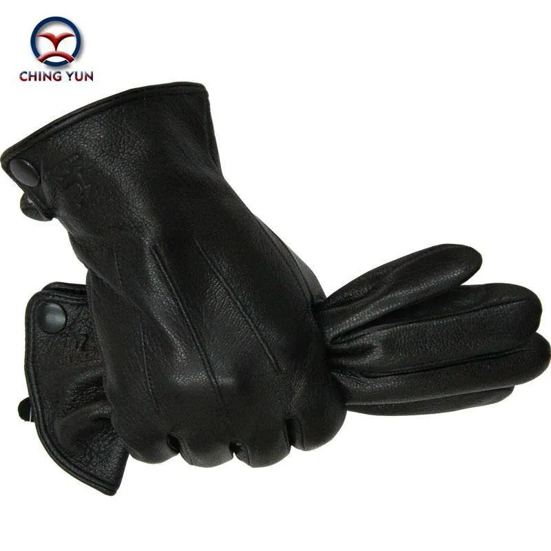 Lederhandschuhe für Herren, warm, weich, Armmanschette, schwarze Herren-Fäustlinge, imitiert Kaninchenfell, 70 % Wolle