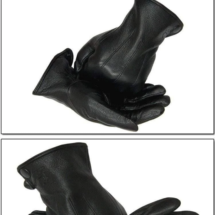 Lederhandschuhe für Herren, warm, weich, Armmanschette, schwarze Herren-Fäustlinge, imitiert Kaninchenfell, 70 % Wolle