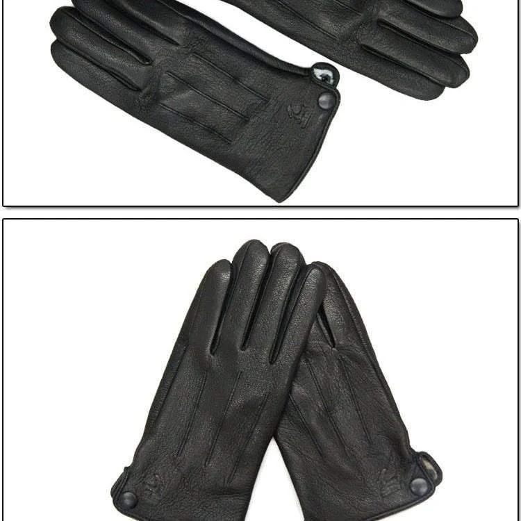 Lederhandschuhe für Herren, warm, weich, Armmanschette, schwarze Herren-Fäustlinge, imitiert Kaninchenfell, 70 % Wolle