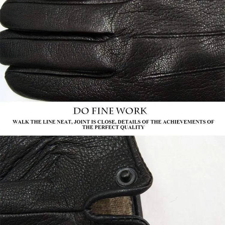 Lederhandschuhe für Herren, warm, weich, Armmanschette, schwarze Herren-Fäustlinge, imitiert Kaninchenfell, 70 % Wolle