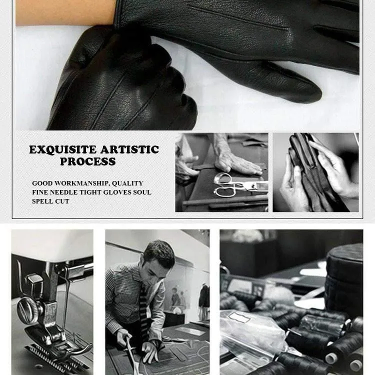 Lederhandschuhe für Herren, warm, weich, Armmanschette, schwarze Herren-Fäustlinge, imitiert Kaninchenfell, 70 % Wolle