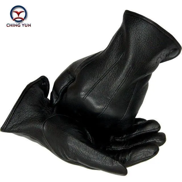 Lederhandschuhe für Herren, warm, weich, Armmanschette, schwarze Herren-Fäustlinge, imitiert Kaninchenfell, 70 % Wolle
