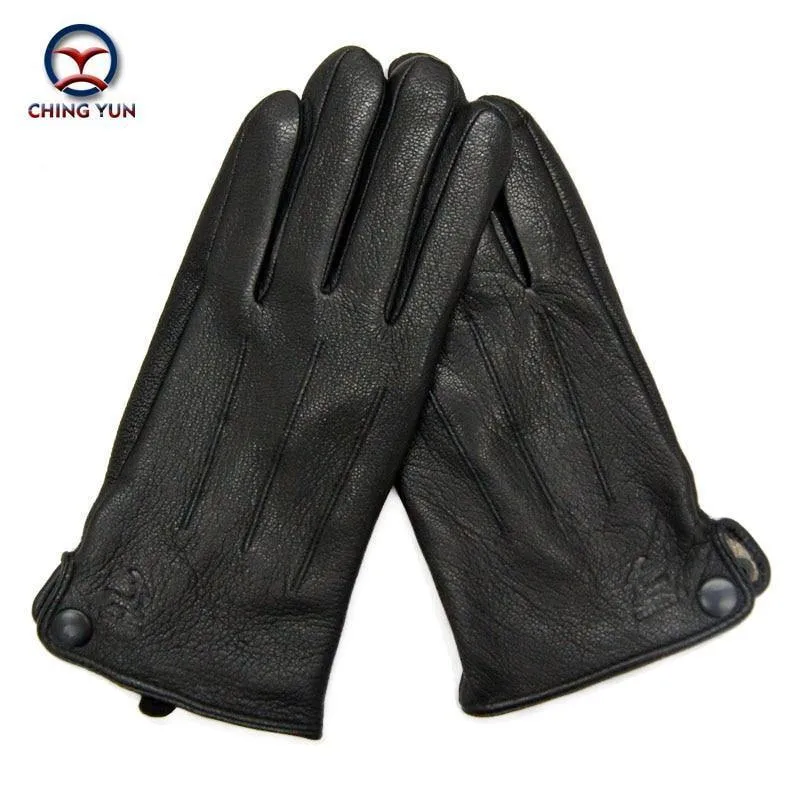 Lederhandschuhe für Herren, warm, weich, Armmanschette, schwarze Herren-Fäustlinge, imitiert Kaninchenfell, 70 % Wolle