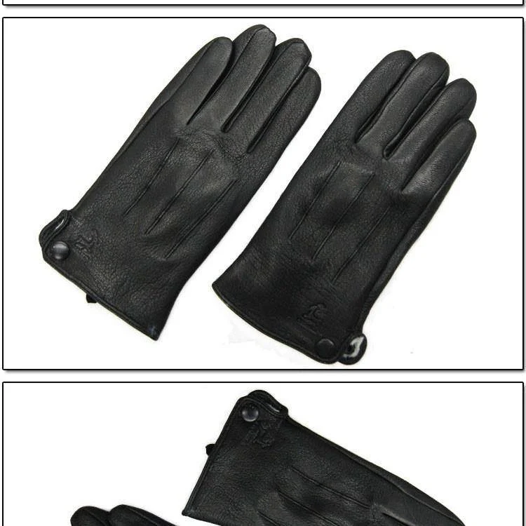 Lederhandschuhe für Herren, warm, weich, Armmanschette, schwarze Herren-Fäustlinge, imitiert Kaninchenfell, 70 % Wolle