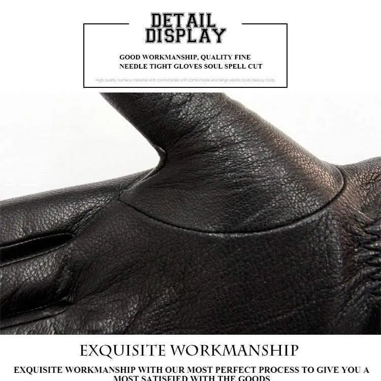 Lederhandschuhe für Herren, warm, weich, Armmanschette, schwarze Herren-Fäustlinge, imitiert Kaninchenfell, 70 % Wolle