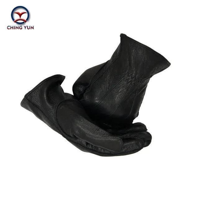 Lederhandschuhe für Herren, warm, weich, Armmanschette, schwarze Herren-Fäustlinge, imitiert Kaninchenfell, 70 % Wolle