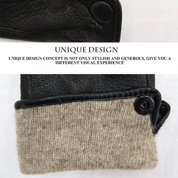 Lederhandschuhe für Herren, warm, weich, Armmanschette, schwarze Herren-Fäustlinge, imitiert Kaninchenfell, 70 % Wolle