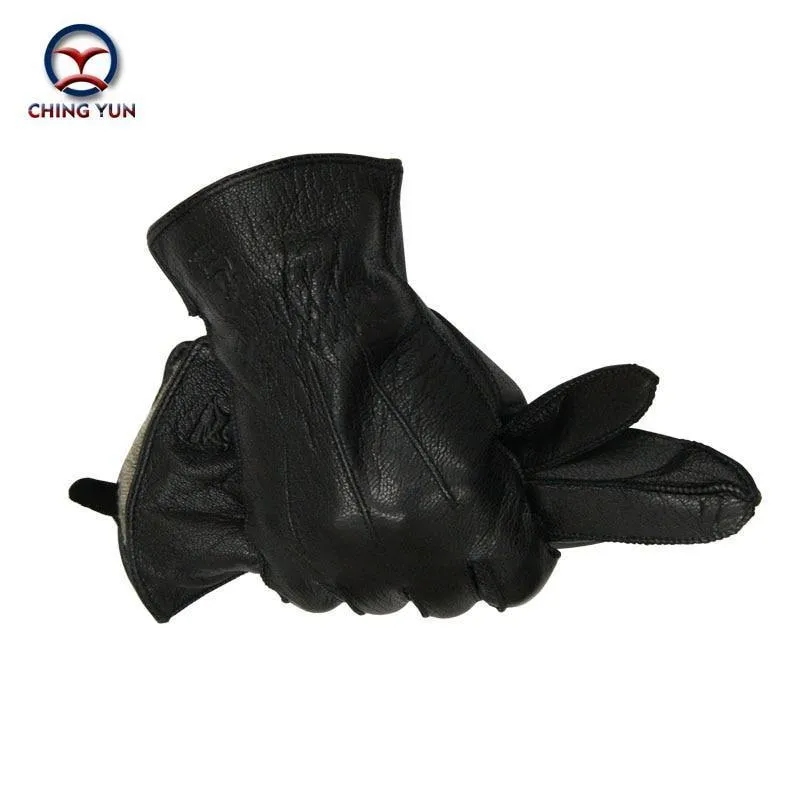 Lederhandschuhe für Herren, warm, weich, Armmanschette, schwarze Herren-Fäustlinge, imitiert Kaninchenfell, 70 % Wolle
