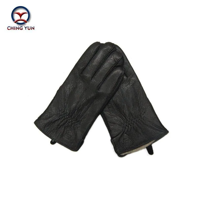 Lederhandschuhe für Herren, warm, weich, Armmanschette, schwarze Herren-Fäustlinge, imitiert Kaninchenfell, 70 % Wolle