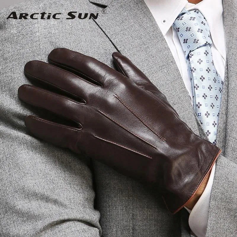 Echtes Leder Handschuhe für Männer Thermische Winter Touchscreen Schaffell Handschuh Mode Schlank Handgelenk Fahren