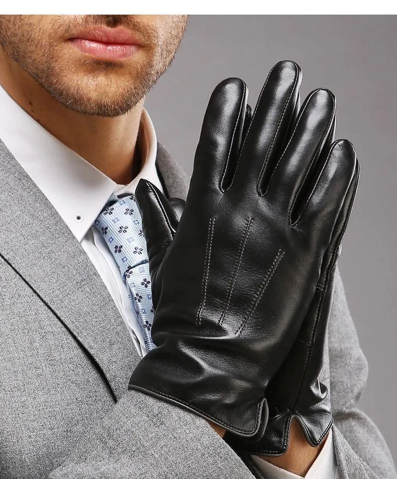 Echtes Leder Handschuhe für Männer Thermische Winter Touchscreen Schaffell Handschuh Mode Schlank Handgelenk Fahren