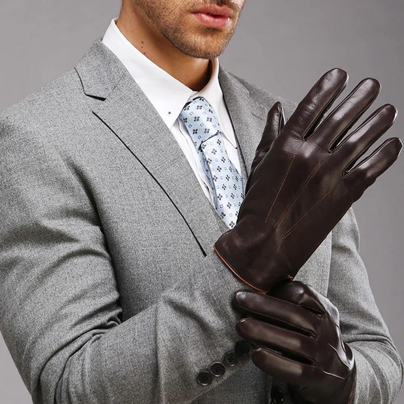 Echtes Leder Handschuhe für Männer Thermische Winter Touchscreen Schaffell Handschuh Mode Schlank Handgelenk Fahren