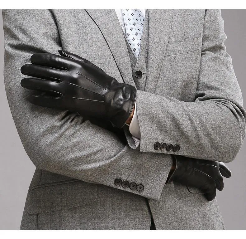 Echtes Leder Handschuhe für Männer Thermische Winter Touchscreen Schaffell Handschuh Mode Schlank Handgelenk Fahren