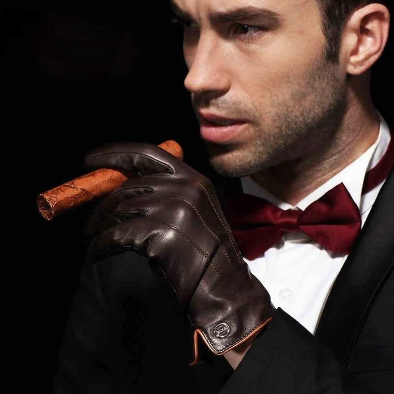 Echtes Leder Handschuhe für Männer Thermische Winter Touchscreen Schaffell Handschuh Mode Schlank Handgelenk Fahren