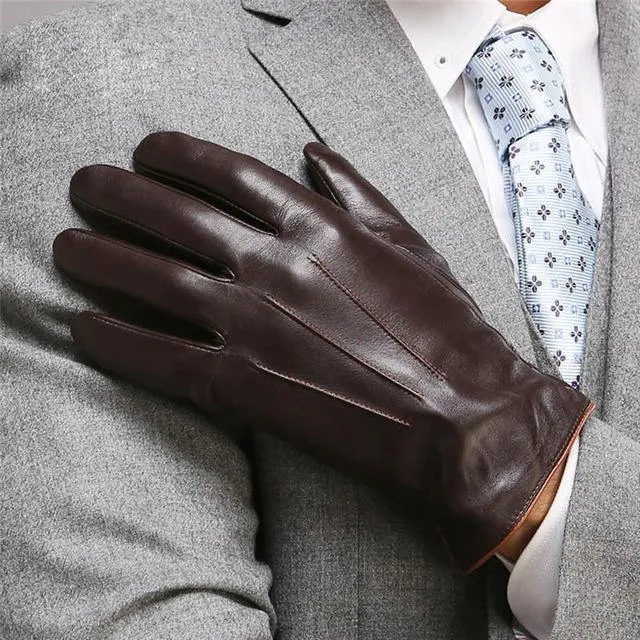 Echtes Leder Handschuhe für Männer Thermische Winter Touchscreen Schaffell Handschuh Mode Schlank Handgelenk Fahren