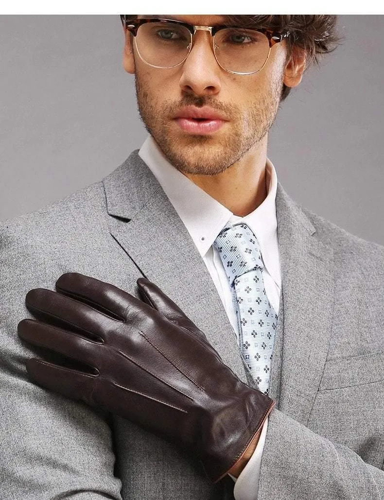 Echtes Leder Handschuhe für Männer Thermische Winter Touchscreen Schaffell Handschuh Mode Schlank Handgelenk Fahren