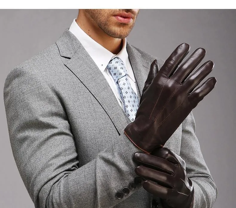 Echtes Leder Handschuhe für Männer Thermische Winter Touchscreen Schaffell Handschuh Mode Schlank Handgelenk Fahren