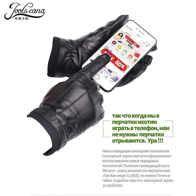 Lederhandschuhe für Herren, Wintermode-Handschuhe aus italienischem importiertem Schaffell, können Touchscreen-elastisches Handgelenk spielen