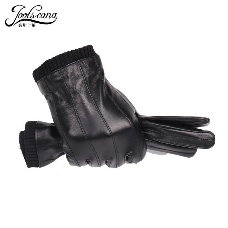 Lederhandschuhe für Herren, Wintermode-Handschuhe aus italienischem importiertem Schaffell, können Touchscreen-elastisches Handgelenk spielen